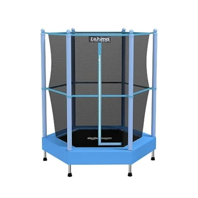 Image of LeJump 55&#039;&#039;/52&quot; Trampoline for Kids Aged 1 to 8, 4.5FT Toddler Trampoline, Indoor Use, Includes Safety Enclosure Net and Anti Skid Pad, Loading Capacity 80KG&amp;50KG (Blue, 55inch)