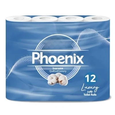 Image of 12 Roll Phoenix Soft Supreme Luxury Quilted 3 Ply Non Fragranced Toilet Rolls