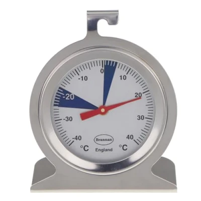 Image of Dial Fridge Freezer Thermometer Stainless Steel With Recommended Safe Temperature Zones Easy To Hand or Sit on Refrigerator Shelf