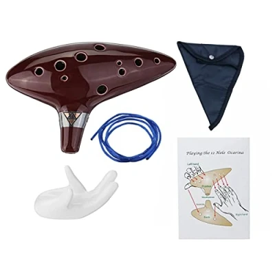 Image of Alnicov Ocarina,12 Hole Alto C Ocarina with Getting Started Guide Display Stand and Protective Bag,Brown