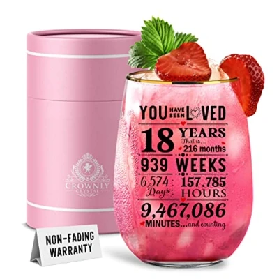 Image of CROWNLY CRYSTAL® 2006 18th Birthday Gifts for Girls Personalised Glass Gin Women Decorations Christmas 18 Year Old Present Wedding Wife