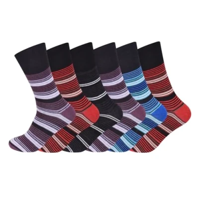 Image of ARG 6 Pairs Non Elastic Diabetic Mens Socks Easy Grip Loose Soft Top Rich Cotton Sock Smooth Toe Seem Cuff 11 one size UK(Striped)
