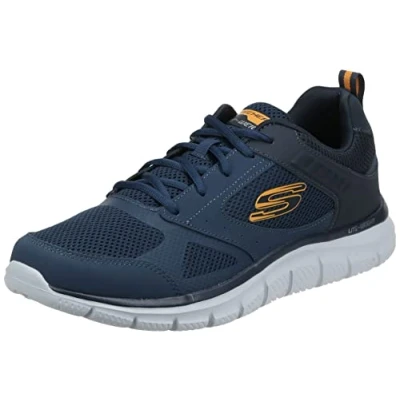 Image of Skechers Men&#039;s Track SYNTAC Sneaker, Navy Leather Mesh Trim, 8 UK