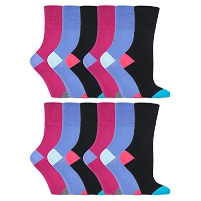 Image of Gentle Grip 12 pack ladies patterned wide top socks in 20 styles (SOLRH188)