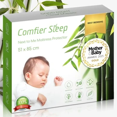 Image of Chicco Next to me Mattress Protector 100% Bamboo Soft Breathable 51x85 cm fully fitted Crib Suitable for Tutti Bambini Cozee &amp; Other Bedside Cribs
