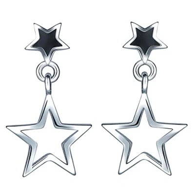 Image of Yumilok Jewelry 925 Sterling Silver Black Hollow Star Stud and Ear Dangle Hypoallergenic Earring for Women/Ladies/Girls