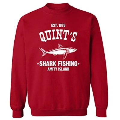 Image of Youth Kids Childrens Quints Fishing Shark Jaws Inspired Amity Cult Movie Crew Neck Sweatshirt Red 9 11 Years (L)