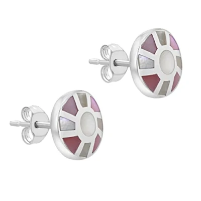 Image of Tuscany Silver Women&#039;s Sterling Pink and White Mother of Pearl Stud Earrings