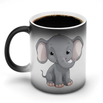 Image of YTLKGFP Heat Changing Mug Color Mugs Cute Cartoon Elephant Printed Ceramic Sensitive Coffee Cup Discoloration Funny Magic Art