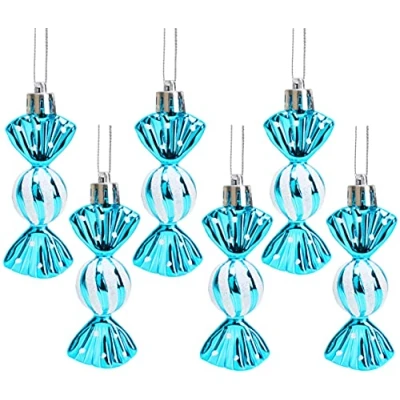 Image of Christmas Concepts® Pack of 6 8cm Mini Sweet Shaped Baubles Shiny &amp; Glitter Decorated Tree Decorations (Turquoise)