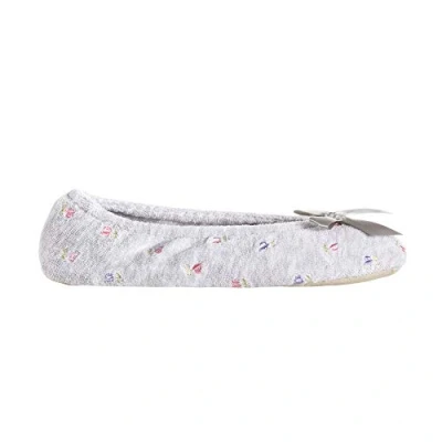 Image of Isotoner luggage Embroidered Terry Ballerina Slippers Flat Sandals, Heather Grey Soft Tie Bow, 6 7 UK