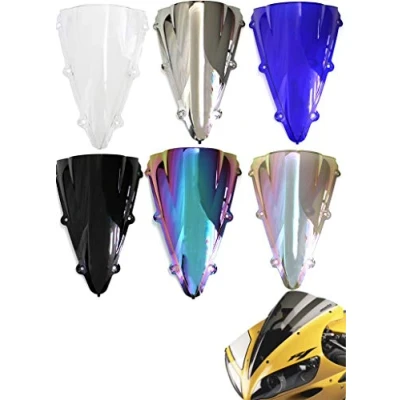 Image of Motorcycle Double Bubble WindScreen Autobike Windshield Wind Deflectors Airflow Fit For Yamaha YZF R1 2004 2005 2006 (Black)