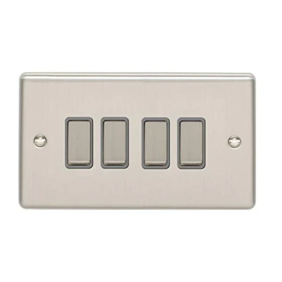 Image of Eurolite Enhance Decorative 4 Gang Switch Satin Stainless Finish with Grey Trim, EN4SWSSG