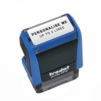 Image of Trodat Printy 4910 Personalised Custom Office, Business and Teacher Stamp Allows Up to 2 Lines of Text Impression Size 24 x 7 mm Self Inking with 5 Ink Pad Colours Choose from