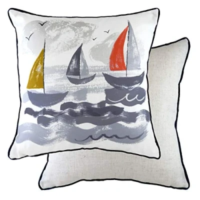 Image of Evans Lichfield Nautical Sailboats Polyester Filled Cushion, Multi, 43 x 43cm