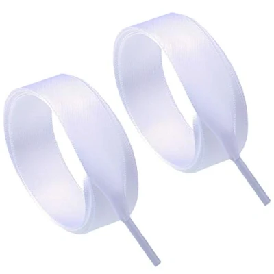 Image of Flyingfish 2cm Wide Flat Ribbon Shoelaces Shoe laces of Satin 47 Inch White +