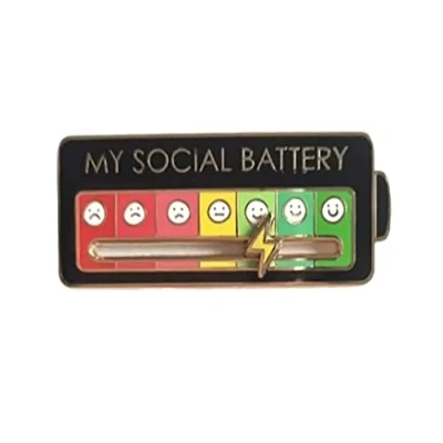Image of MY Social Battery Enamel Pin Funny Indicator Lapel Mood Conversion Brooch 7 Days Badge Cute Creative Expression Men Women Gift (Black)