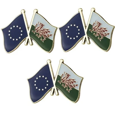 Image of set of 3 x Flag Wales and European Union Remain friendship metal pin badges badge