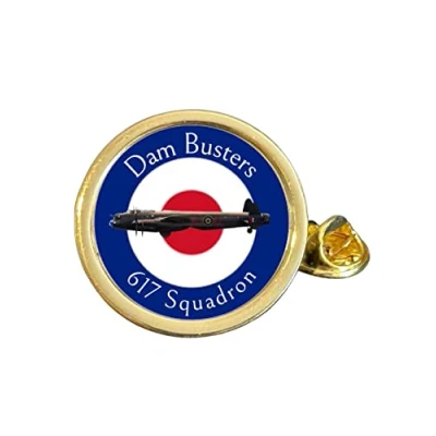 Image of RAF Dam Busters 617 Squadron Gold Plated Domed Lapel Pin Badge in Bag