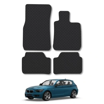 Image of 5mm Rubber Car Mats Compatible With BMW 1 Series (2011 2019) Tailored Fit Floor Liner Set Accessory Black Custom 4 Pieces Anti Slip Backing, Heavy Duty &amp; Waterproof, Easy Clean