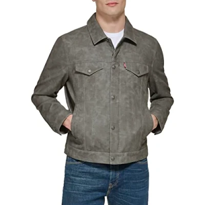Image of Levi&#039;s Men&#039;s Faux Leather Classic Trucker Jacket, New Light Grey, S