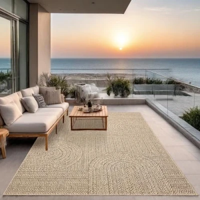 Image of the carpet Kansas robust indoor and outdoor in natural jute look, weatherproof, suitable for patio garden, approx. 120 x 170 cm