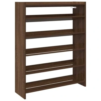 Image of vidaXL shoe rack engineered wood brown oak 80x25x100 cm space saving storage solution perfect for entryways, hallways, mudrooms