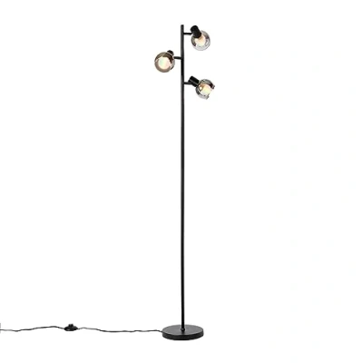 Image of Qazqa Smart Floor lamp Black with Smoke Glass Incl. 3 WiFi P45 Vidro Art Deco LED E14 Light Suitable for Living Room I Bedroom