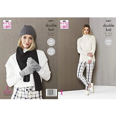 Image of King Cole Ladies Double Knitting Pattern Womens Sweater Hat Scarf &amp; Gloves (5491)