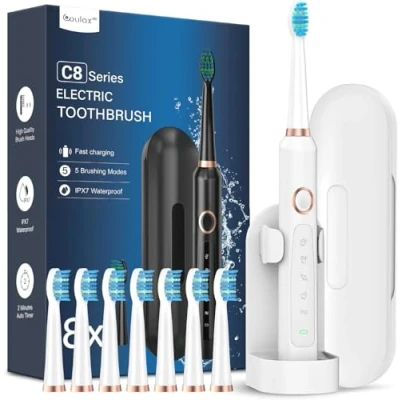 Image of Sonic Electric Toothbrush for Adults and Kids Toothbrushes with 8 Tooth Brush Replacement Head 5 Brushing Modes, 120 Days of Use 3 Hour Fast Charge, 2 Minute Smart Timer
