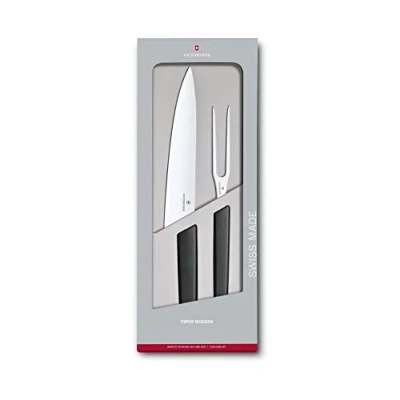 Image of Victorinox Swiss Modern Carving Knife Set, Set of 2, Extra Sharp, Stainless Steel, Robust Plastic Handle, Black
