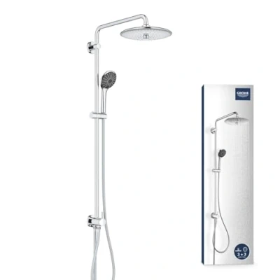 Image of GROHE Vitalio Joy 260 Shower System with Diverter (Head mm 3 Spray, Hand 110 Hose 1.75 m, 80 cm to Faucet, Water Saving Technology), Chrome, 27357002