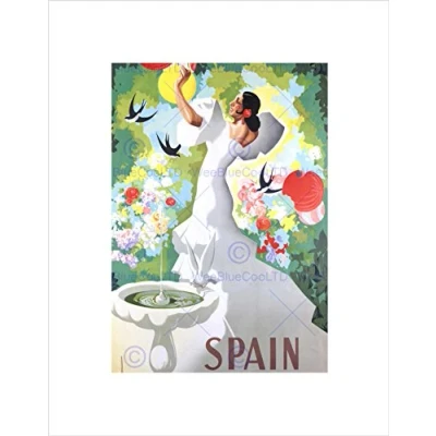 Image of Wee Blue Coo TRAVEL SPAIN FLAMENCO DANCE BIRD BATH BLACK FRAMED ART PRINT PICTURE B12X10208