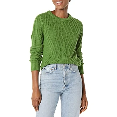 Image of Amazon Essentials Women&#039;s 100% Cotton Crewneck Cable Jumper, Green, XL