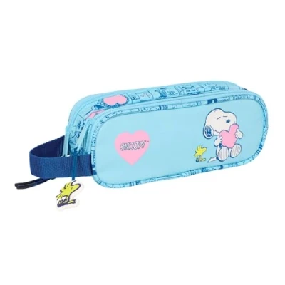 Image of Snoopy Love Double Pencil Case for Children, Children&#039;s Case, Ideal School Aged Comfortable and Versatile, Quality Resistance, 21 x 6 8 cm, Light Blue, M, Casual