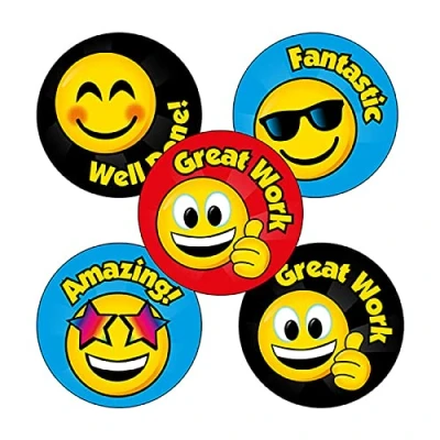 Image of 350 Smiley Emoticon Childrens Pupils School Praise Teachers Reward Motivational Stickers 25mm Primary Teaching Services