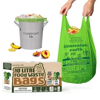 Image of 70 Bags 10L Super Strong Food Waste Corn Starch Compostable Caddy Liners Biodegradable Bin Compost for Generation earth UK Seller