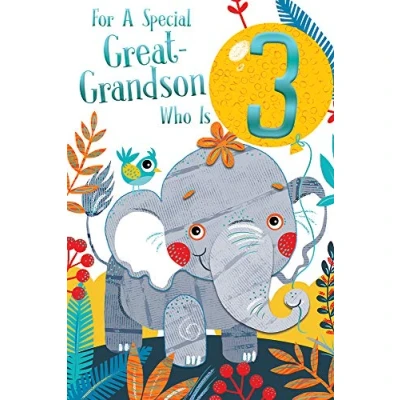 Image of Great Grandson 3rd Age 3 Today Cute Elephant Happy Birthday Card Lovely Verse