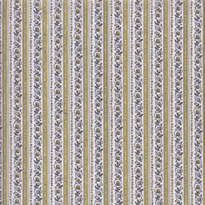 Image of Textiles français Striped Floral Regency Fabric &#039;Swans&#039; collection (Grey/Yellow) mini design French Cotton 140CM / 55&quot; Wide Per Half Metre