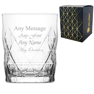 Image of Personalised Engraved 345ml Keops Whisky Glass, Personalise with Any Message for Occasion, Stylize a Variety of Fonts, Gift Box Included, Laser
