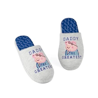 Image of Peppa Pig Slippers for Men Adults Grey Slip On House Shoes Daddy 9 10 UK