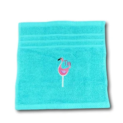 Image of Personalised flamingo Flannel Face Cloth Childrens Bath Time Embroidered Name Child Gift Unusual Present Stocking Filler