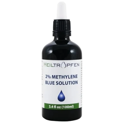 Image of High Concentration 2% Methylene Blue Solution 3.4 fl oz (100 ml) Ultra Purity USP Pharma Grade Third Party Tested Formaldehyde Free Glass Bottle Heiltropfen®