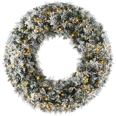Image of WeRChristmas Pre Lit Snow Flocked Majestic Wreath with 100 Warm White LED Lights, 1 m