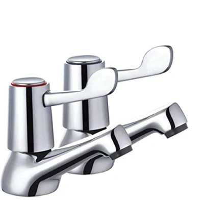 Image of The Home Store Basin/Sink Lever Action Tap 1/4 Turn Chrome 1/2&quot; Pair Hot &amp; Cold Set WRAS APPROVED PRODUCT