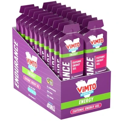 Image of ISOTONIC Caffeine Free Energy Gel Performance Enhancing Formula Zero Fat Sugar 23g Carbohydrates (Pack of 20 x 60g) (Vimto)