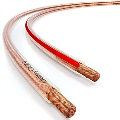 Image of deleyCON Speaker Cable, 50 m, 2 x 2.5 mm², Pure Copper, OFC, Polarity Marking, Transparent