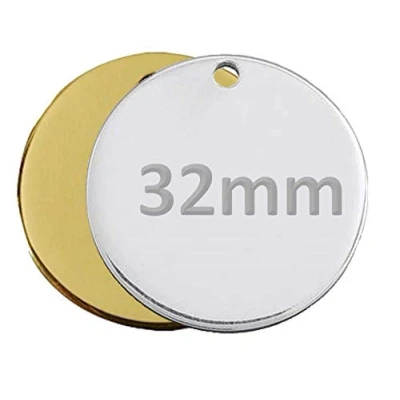 Image of Personalised Round/Bone Engraved Dog ID Name Tag Small/Large Pet/Cat Tags (32mm, Gold/Brass)