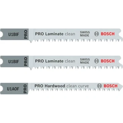 Image of Bosch 3 pcs. Jigsaw Blade Set (U Shank, for Laminate, Plywood Panel, U 1 BIF + AOF, Professional Accessories Jigsaw)