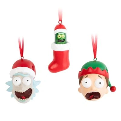 Image of Grupo Erik Rick And Morty Christmas Ornaments Set Of 3 &amp; Pickle Gifts Hanging Ornament Decorations